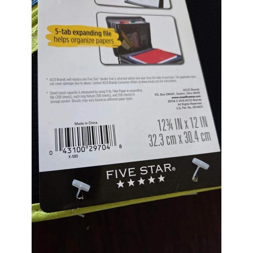 Mead Five Star Dual Ring Zipper Binder 1.5 Inch 950 Sheets NEW Retro Blue Green